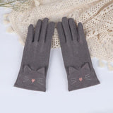 Cute Embroidery Gloves Cat Design Accessories Pet Clever B Gray 