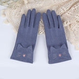 Cute Embroidery Gloves Cat Design Accessories Pet Clever B Blue 