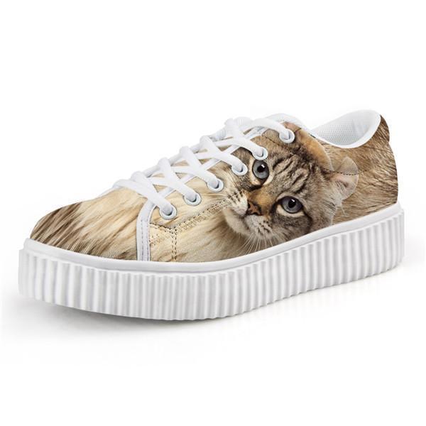 Cute Fabulous Cat Design Lace-up Creepers Shoes Cat Design Footwear Pet Clever US 5 - EU35 -UK3 