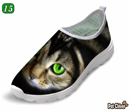 Cute Green Eyes Cat Printing Air Mesh Shoes Cat Design Footwear Pet Clever US 5 - EU35 -UK3 