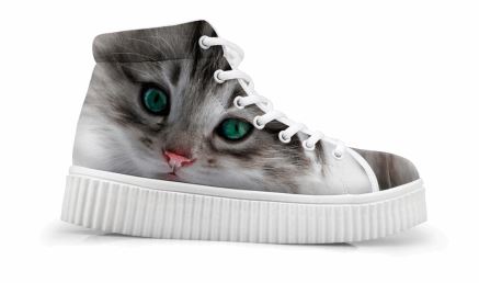 Cute Green Eyes Cat Printing Thick Bottom Flats Casual Shoes Cat Design Footwear Pet Clever US 5 - EU35 -UK3 