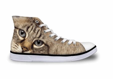 Cute Grey Cat Printing High-top Canvas Shoes Cat Design Footwear Pet Clever US 5 - EU35 -UK3 