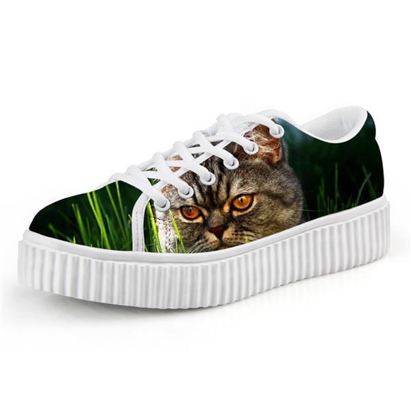 Cute Grumpy Cat Design Cat Lace-up Creepers Shoes Cat Design Footwear Pet Clever US 5 - EU35 -UK3 