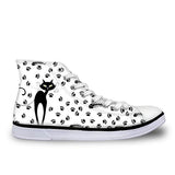 Cute High Top Casual Black Cat Design Shoes for Women Cat Design Footwear Pet Clever 