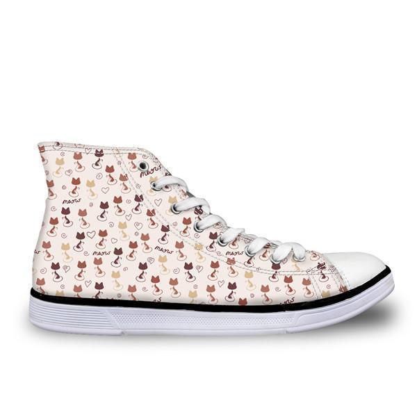 Cute High Top Casual Brown Cat Pattern Design Shoes for Women Cat Design Footwear Pet Clever US 5 - EU35 -UK3 