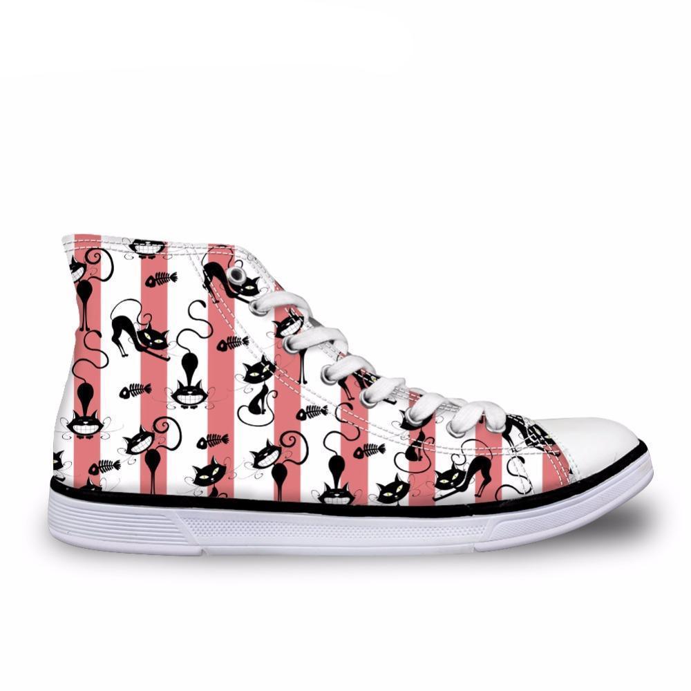 Cute High Top Casual Cat Pattern in Stripes Design Shoes for Women Cat Design Footwear Pet Clever US 5 - EU35 -UK3 