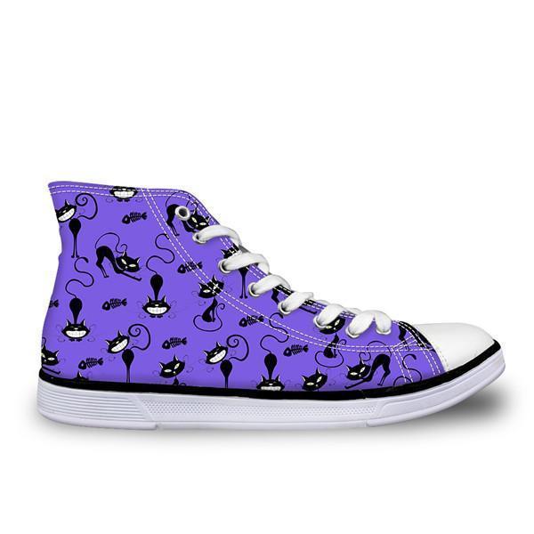 Cute High Top Casual Cat Pattern in Violet Design Shoes for Women Cat Design Footwear Pet Clever US 5 - EU35 -UK3 