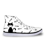 Cute High Top Casual Smiley Cat in White Design Shoes for Women Cat Design Footwear Pet Clever US 5 - EU35 -UK3 