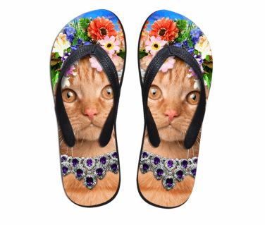Cute Orange Cat Print Beach Flip Flops Flat Slippers Cat Design Footwear Pet Clever US 5 - EU35 -UK3 