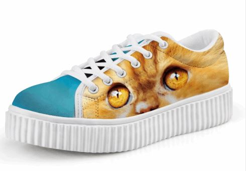Cute Orange Eyes Cat Printing Casual Lace-up Platform Creepers Shoes Cat Design Footwear Pet Clever US 5 - EU35 -UK3 