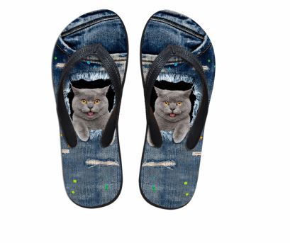 Cute Playful Cat Print Flip Flops Slippers Cat Design Footwear Pet Clever US 5 - EU35 -UK3 