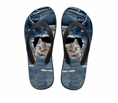 Cute Selfie Goal Cat Print Flip Flops Slippers Cat Design Footwear Pet Clever US 5 - EU35 -UK3 