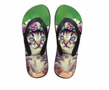 Cute Shook Cat Flower Print Flip Flops Slippers Cat Design Footwear Pet Clever US 5 - EU35 -UK3 