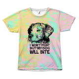 Cute Statement "I Won't Fight But My Dog Will Bite" T-Shirt All Over Print teelaunch I Won't Fight S 