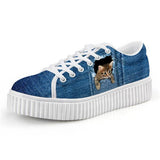 Cute Tired Cat Design Lace-up Creepers Shoes Cat Design Footwear Pet Clever US 5 - EU35 -UK3 