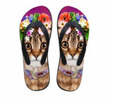 Cute Yellow Brown Cat Print Beach Flip Flops Flat Slippers Cat Design Footwear Pet Clever US 5 - EU35 -UK3 