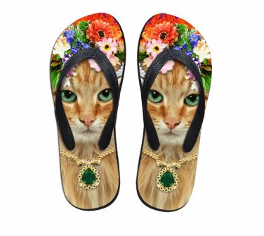 Cute Yellow Cat Print Beach Flip Flops Flat Slippers Cat Design Footwear Pet Clever US 5 - EU35 -UK3 