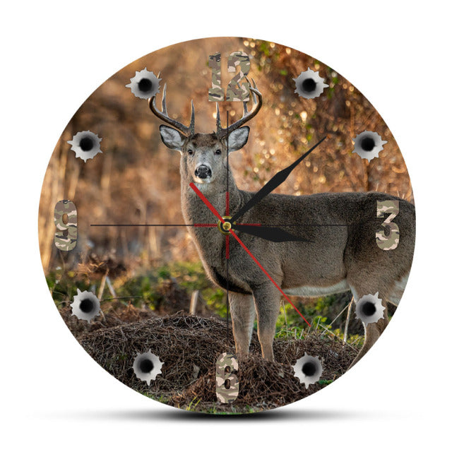 Deer Hunter Camera Sniper Big Buck Round Wall Clock Hunting Decor Wildlife Animal Art Elk Cabin Wall Clock Other Pets Design Accessories Pet Clever No Frame 
