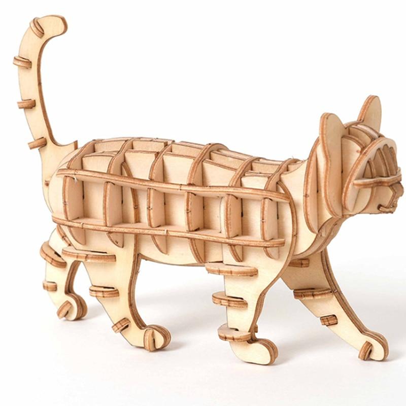 DIY Cat 3D Wooden Puzzle Home Decor Cats Pet Clever 
