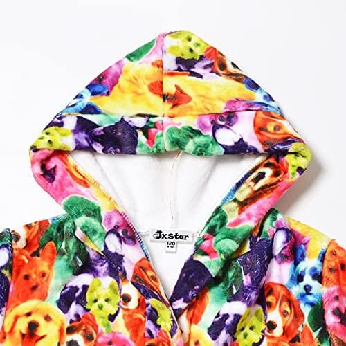 Dog Print Girls Bathrobes Kids Hooded Robes - Pet Clever