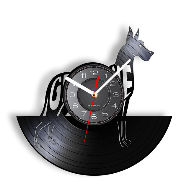 Dog Silhouette Wall Art Decor Clock Animal Vinyl Record 3D Wall Watch Clock Home Decor Dogs Pet Clever Without LED 