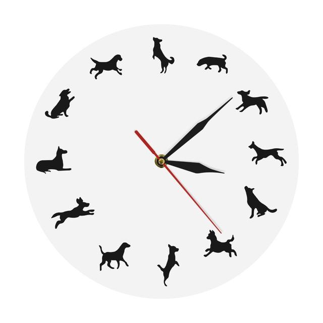 Dogs Silhouette Wall Clock Home Decor Dogs Pet Clever White 