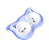 Double Split Cervical Pet Dish Cat Bowls & Fountains Pet Clever Blue Ceramic 