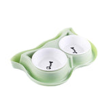 Double Split Cervical Pet Dish Cat Bowls & Fountains Pet Clever Green Ceramic 