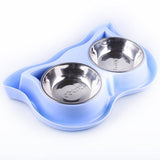 Double Split Cervical Pet Dish Cat Bowls & Fountains Pet Clever Blue Stainless Steel 