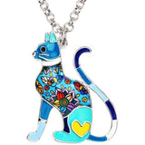 Elegant Floral Design Cat Shaped Necklace Cat Design Accessories Pet Clever Blue 