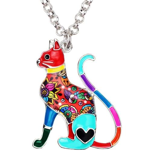 Elegant Floral Design Cat Shaped Necklace Cat Design Accessories Pet Clever Multicolor 
