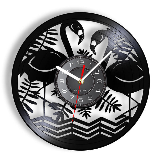 Flamingo Birds Wild Animals Circle Contemporary Wall Clock Art Home Decor Other Pets Design Accessories Pet Clever Without LED 