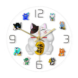 Fortune Cat Cartoon Wall Clock Beckoning Cat Quiet Sweep Wall Watch Home Decor Cats Pet Clever Without LED 