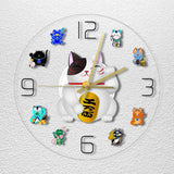 Fortune Cat Cartoon Wall Clock Beckoning Cat Quiet Sweep Wall Watch Home Decor Cats Pet Clever 