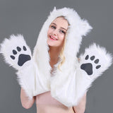 Fuzzy Fluffy Animal Design Mittens Gloves Plush Beanie Cat Design Accessories Pet Clever 