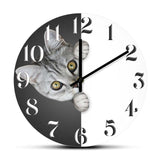 Hiding Cat Printed Wall Clock Kitten Home Art Decor Silent Quartz Hanging Watch Home Decor Cats Pet Clever No Frame 