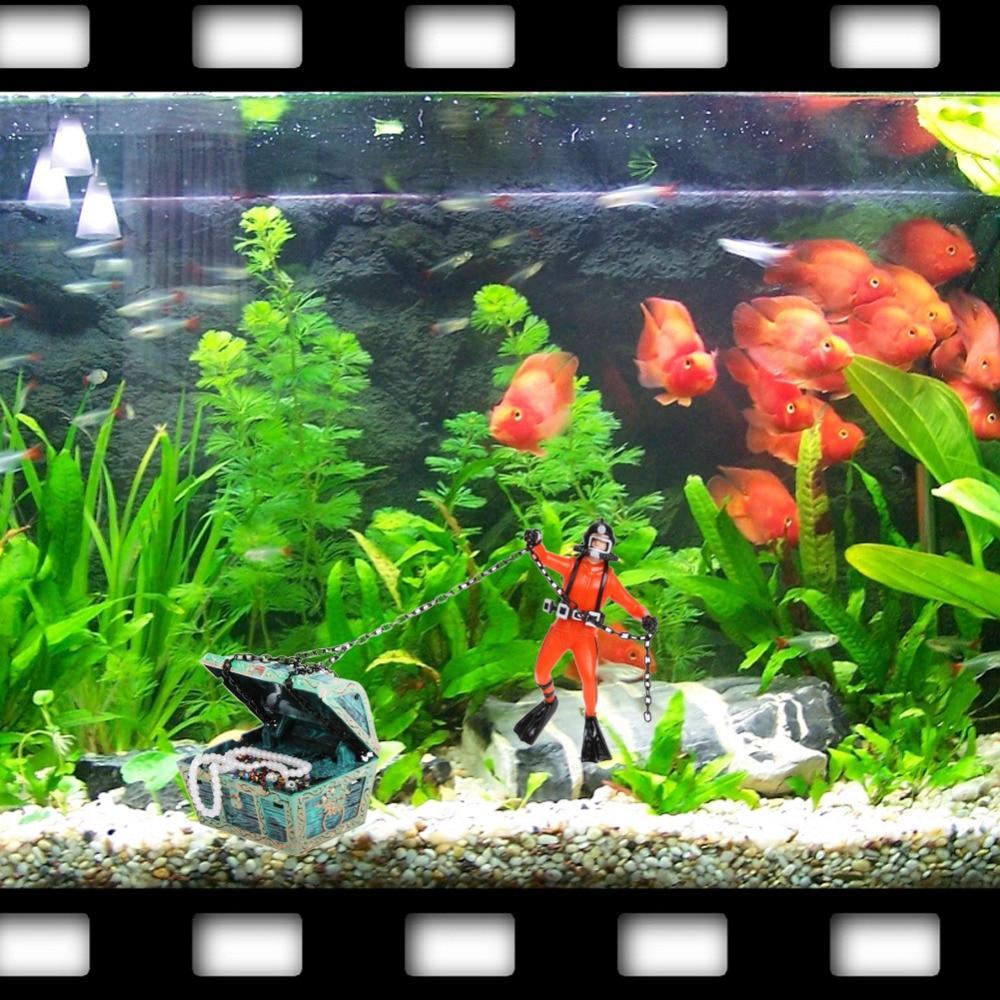 Hunter & Treasure Chest Figure Action Aquarium Fish Tank Ornament Pet