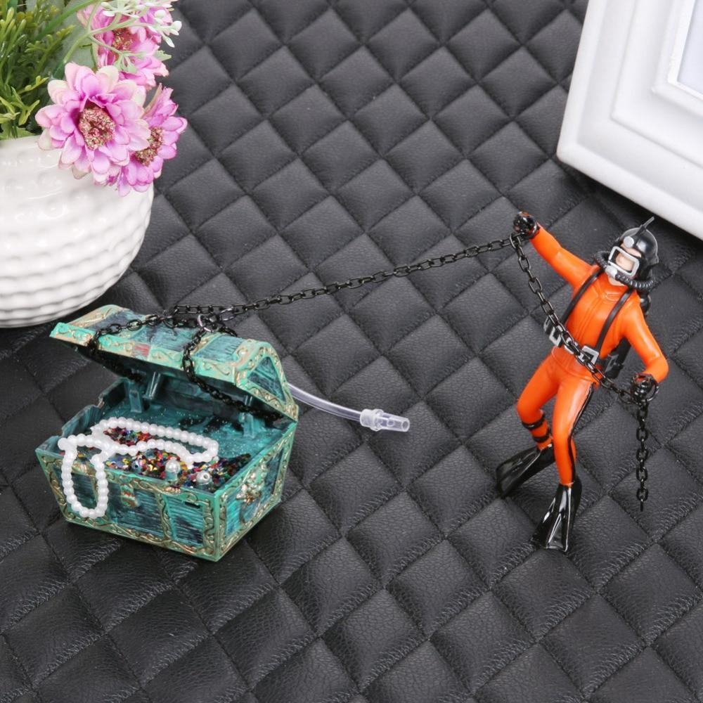 Hunter & Treasure Chest Figure Action Aquarium Fish Tank Ornament Pet