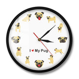 I Love My Pug Cartoon Wall Art Modern Wall Clock Home Decor Dogs Pet Clever 