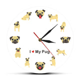 I Love My Pug Cartoon Wall Art Modern Wall Clock Home Decor Dogs Pet Clever No Frame 