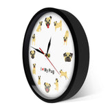 I Love My Pug Cartoon Wall Art Modern Wall Clock Home Decor Dogs Pet Clever 