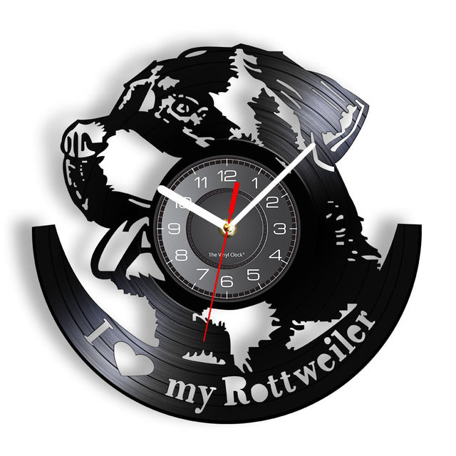 I Love Rottweiler Rottie Love Home Art Decor Wall Clock German Dog Breed Rottweiler Vinyl Record Wall Clock Home Decor Dogs Pet Clever Without LED A 