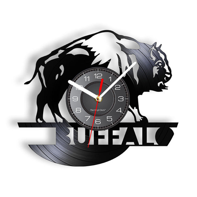 Inner Spiritual Animal Buffalo Wall Clock Wild Safari Life Buffalo Bison Vinyl Record Clock Other Pets Design Accessories Pet Clever Without LED 