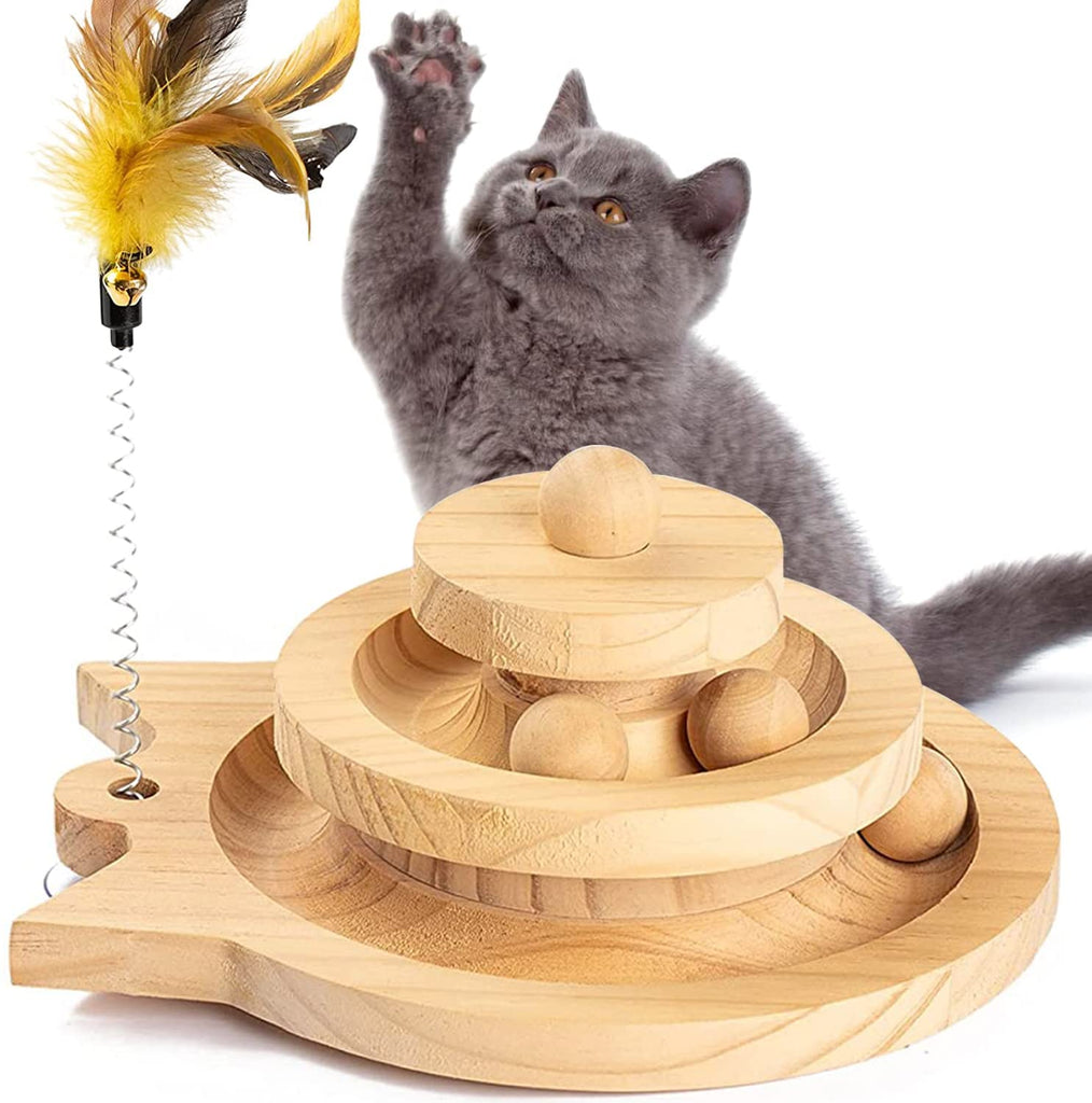 Interactive Kitten Toy Roller Tracks with Wooden Moving Balls Catnip Pet Play Toy Cat Toys Pet Clever 