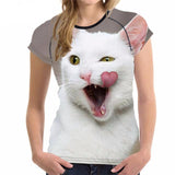 Jolly Cat Face All-Over Print Designs Cat Design T-Shirts Pet Clever Style 11 S 