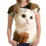 Jolly Cat Face All-Over Print Designs Cat Design T-Shirts Pet Clever Style 10 S 