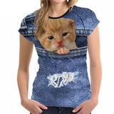 Jolly Cat Face All-Over Print Designs Cat Design T-Shirts Pet Clever Style 5 S 