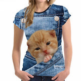 Jolly Cat Face All-Over Print Designs Cat Design T-Shirts Pet Clever Style 6 S 