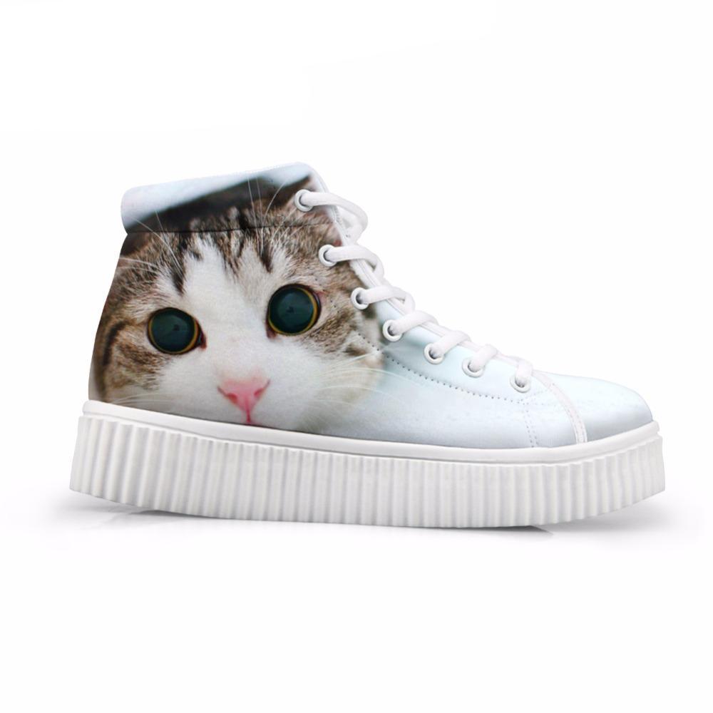 Kawaii Women High Top Height Increasing 3D Big Eyes Cat Shoes Cat Design Footwear Pet Clever US 5 - EU35 -UK3 