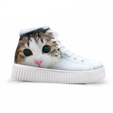 Kawaii Women High Top Height Increasing 3D Big Eyes Cat Shoes Cat Design Footwear Pet Clever US 5 - EU35 -UK3 